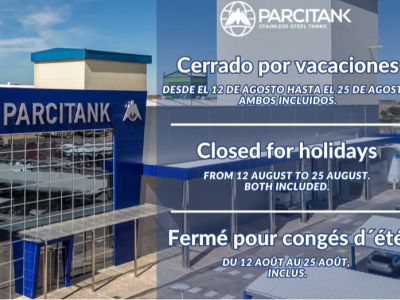 Parcitank permanecerá cerrado por vacaciones del 12 de agosto hasta el 25 de agosto, ambos incluidos.