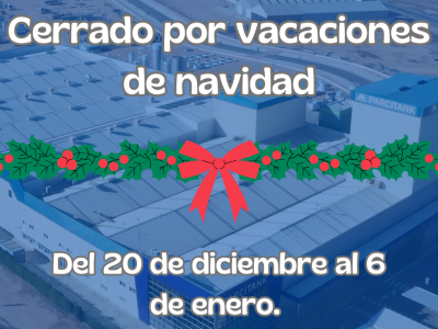 Parcitank permanecerá cerrado por vacaciones de navidad del 20 de diciembre al 6 de enero. Ambos incluidos.